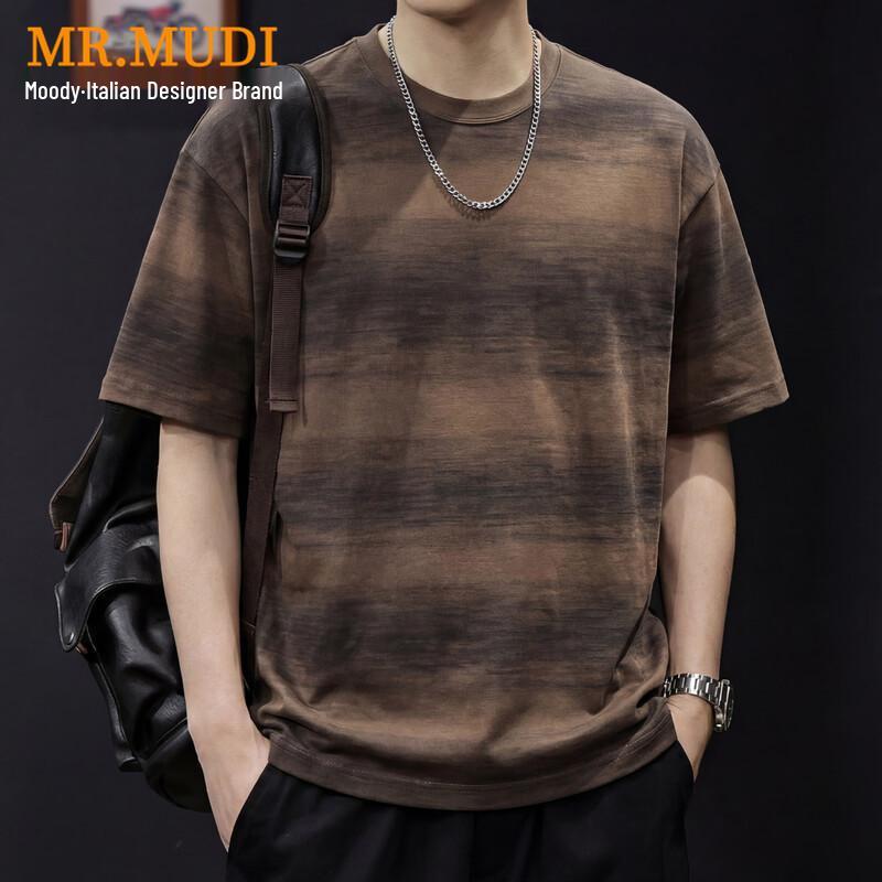 MR.MUDI Men s Gradient Stripe Ice-Feel Tech Cotton T-Shirt 3XL
