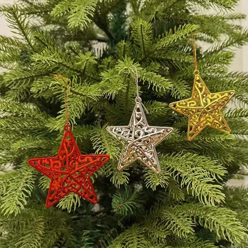 4/20PCS Five-pointed Star Pendant Gold Silver Red Hollowed Out Christmas Tree Hanging Ornaments New Year Party Decoration Supply