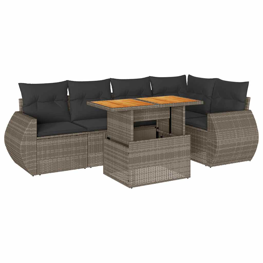 Vidaxl 6-Cz. Garden Furniture Set With Cushions, Grey, Poly Rattan