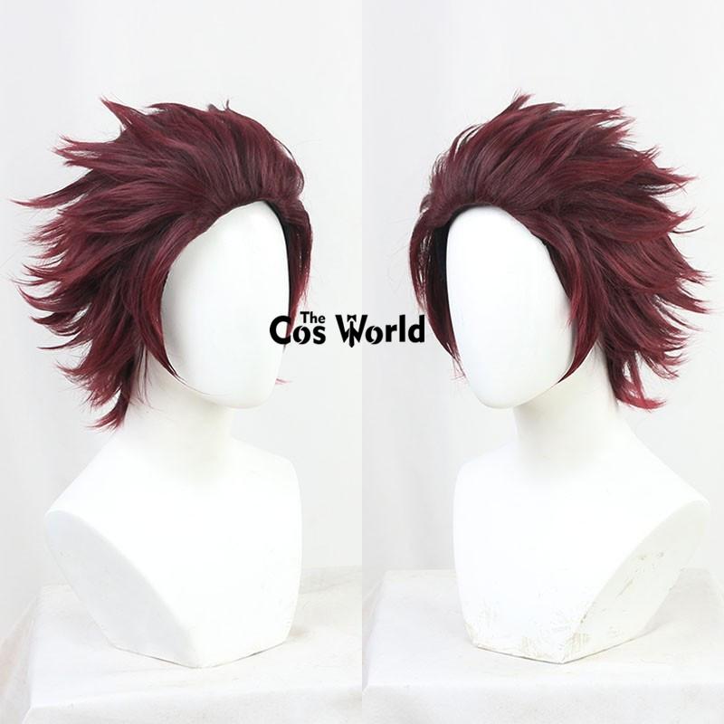 Kamado Tanjiro Halloween Anime Cosplay Wigs Fiber Heat Resistant Synthetic Hair + Wig Cap