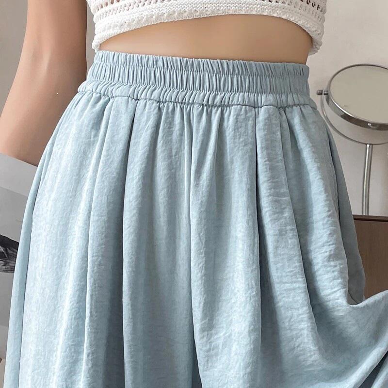 

Plus Size High Waist Ice Silk Drape Pants - Women s Summer Casual Long Trousers, Milk White 5XL (225-255 jin)