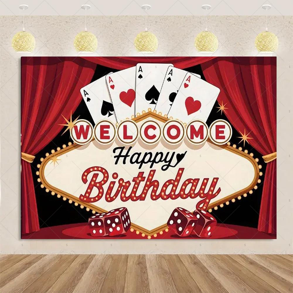 Decorazioni Festa di Compleanno a Tema Carte da Gioco Striscione Sfondo Casinò Dado da Poker Sfondo Scintillante Forniture Oggetti di Scena per Fotografia