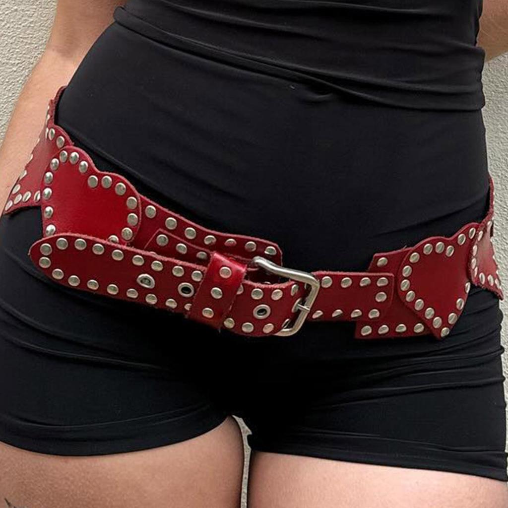 Classic Heart PU Leather Belt Rivet Punk Waistband for Fashionable Women and Trendsetters Waist Decorative Accessories