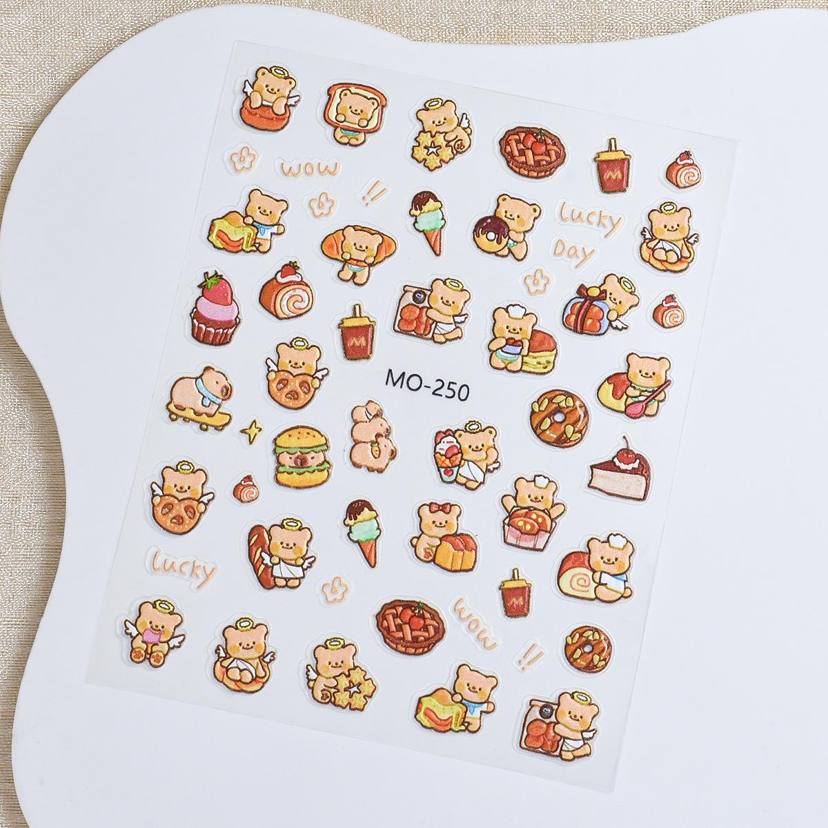 

Милые наклейки для ногтей с 3D тиснением в виде медведя и мороженого с сердечками