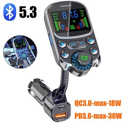 Trasmettitore FM Bluetooth 5.3 Lettore MP3 per auto senza fili Supporto audio AUX Navigazione per chiamate Bluetooth per auto QC3.0 Caricatore rapido PD3.0