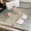 2025 Spring and Autumn New Sandals Women's Transparent Thin Heel Clip Toe Square Head Open Toe High Heels Niche Fairy High