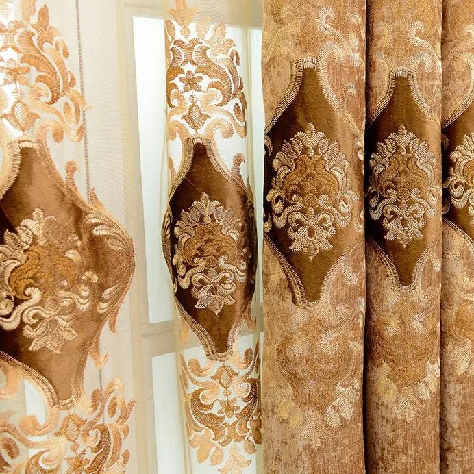 2PCS European-style Chenille Embroidered Thickening Blackout Curtains High-grade Living Room Bedroom Balcony Floor-to-ceiling Windows Nordic Curtains