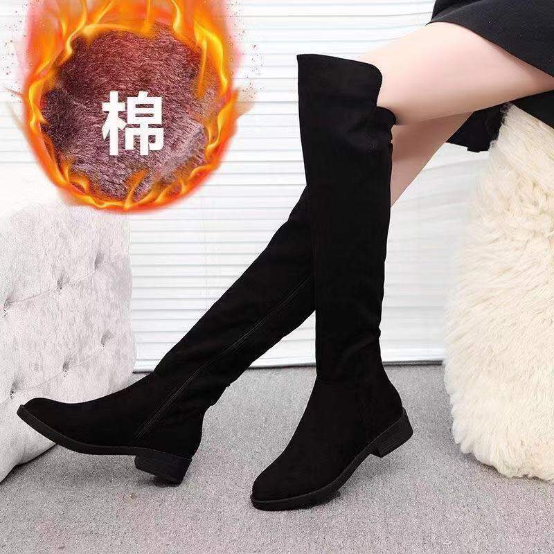 2025 toamnă și iarnă cizme noi până la genunchi cizme plate cizme de cavaler cizme înalte de catifea mărime mare cu fermoar lateral toc gros cizme de damă