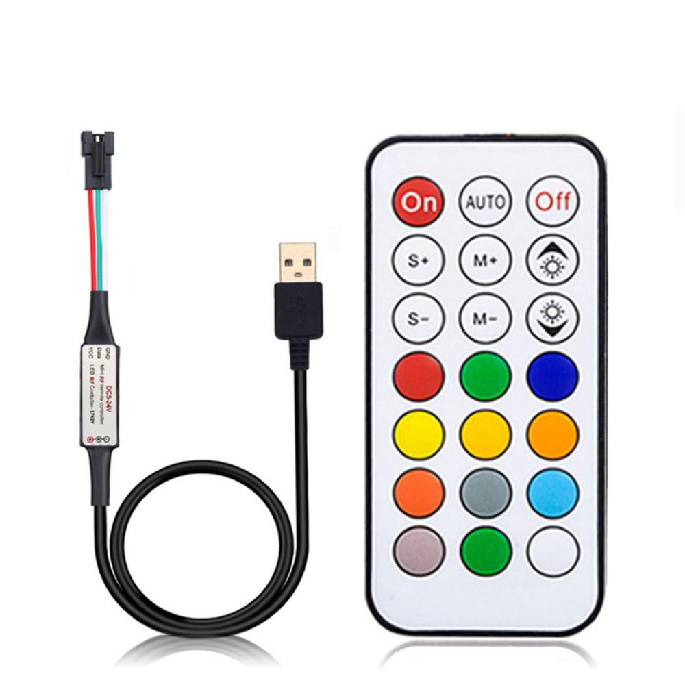 WS2811 WS2812B Led pixel Controller USB/DC 14/17/ 21keys RFWith Remote Controller for WS2811 WS2812B SK6812 LED Strip , DC5-24V