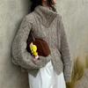 Retro Cashmere Cable Knit Batwing Sleeve Cardigan with Double Zipper, Perfect for Autumn/Winter.