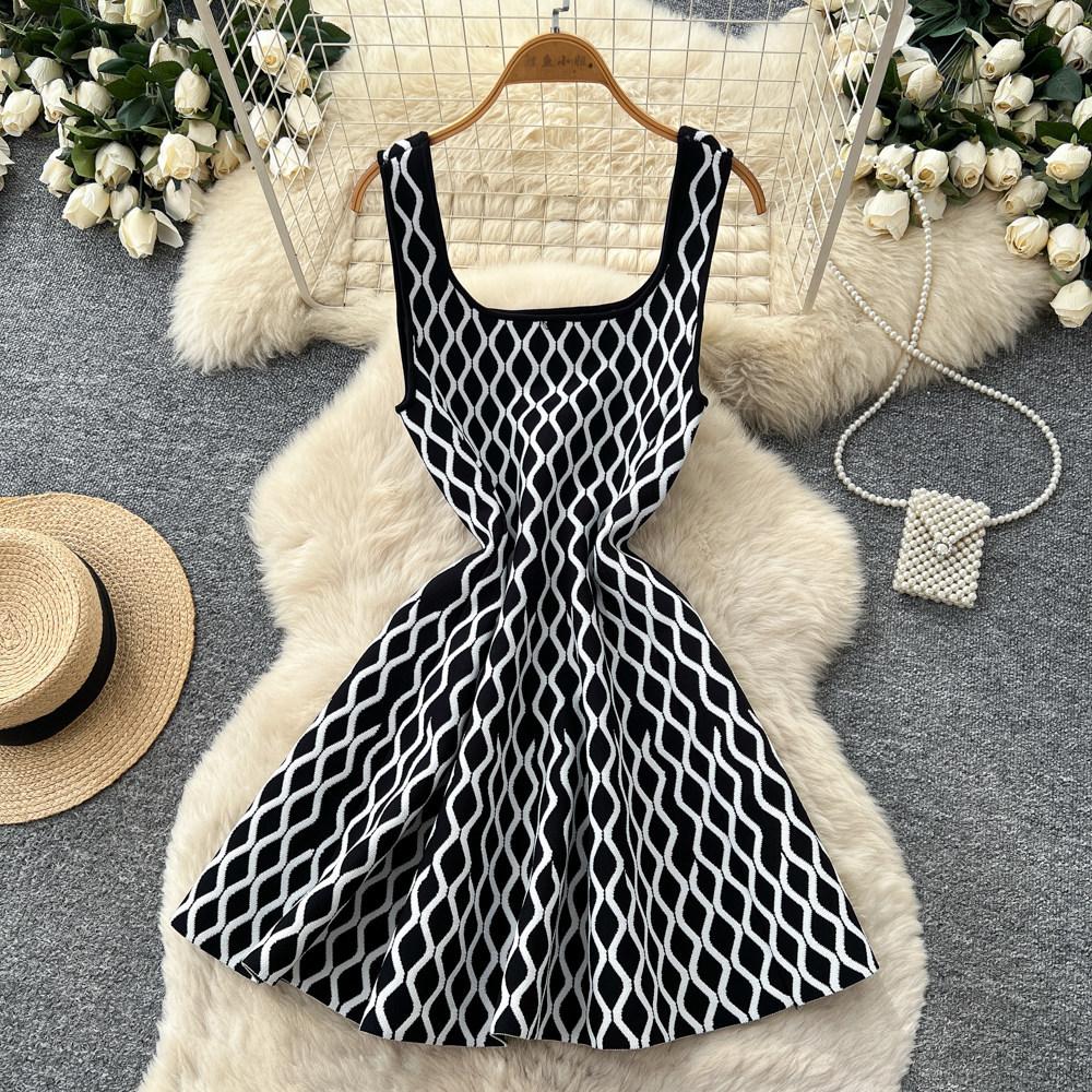 French light luxury sleeveless A-shaped dress women's summer high waist waist thin versatile temperament commuter skirt
