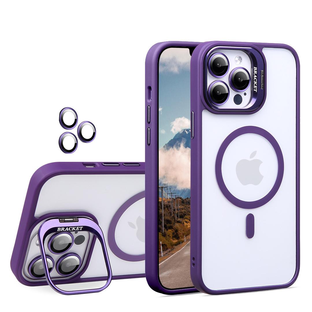 

Camera Lens Protector Case with Stand Holder Cover For Magsafe Mag Safe iPhone 16E 16 E 15 Pro Max 14 Plus 13 12 11 16Pro Phone Protection Accessories For iPhone 11 фіолетовий
