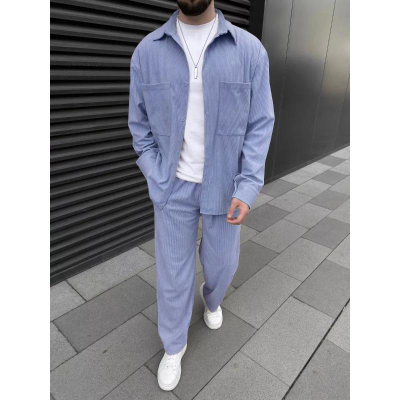 Spring and autumn 2025 new European and American men's corduroy long-sleeve jacket, fashion, casual and high-quality trousers