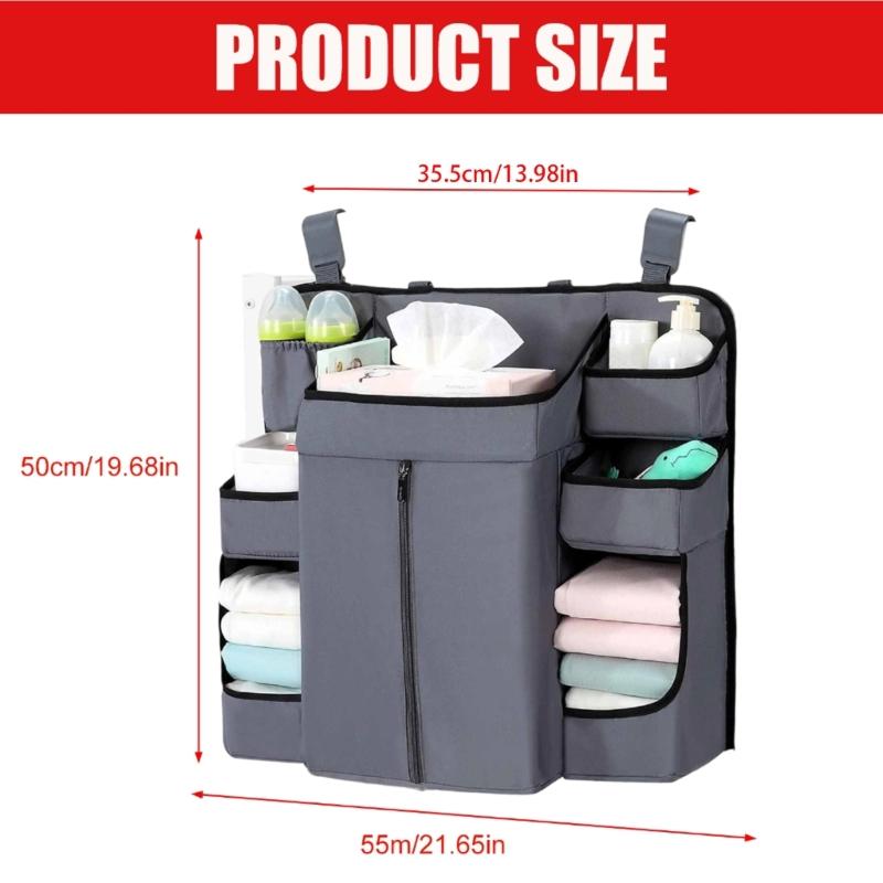 Baby Crib Hanging Organizers 6 Compartments Large Zippered Pocket Durable Fabric Nursery Storage Solution
