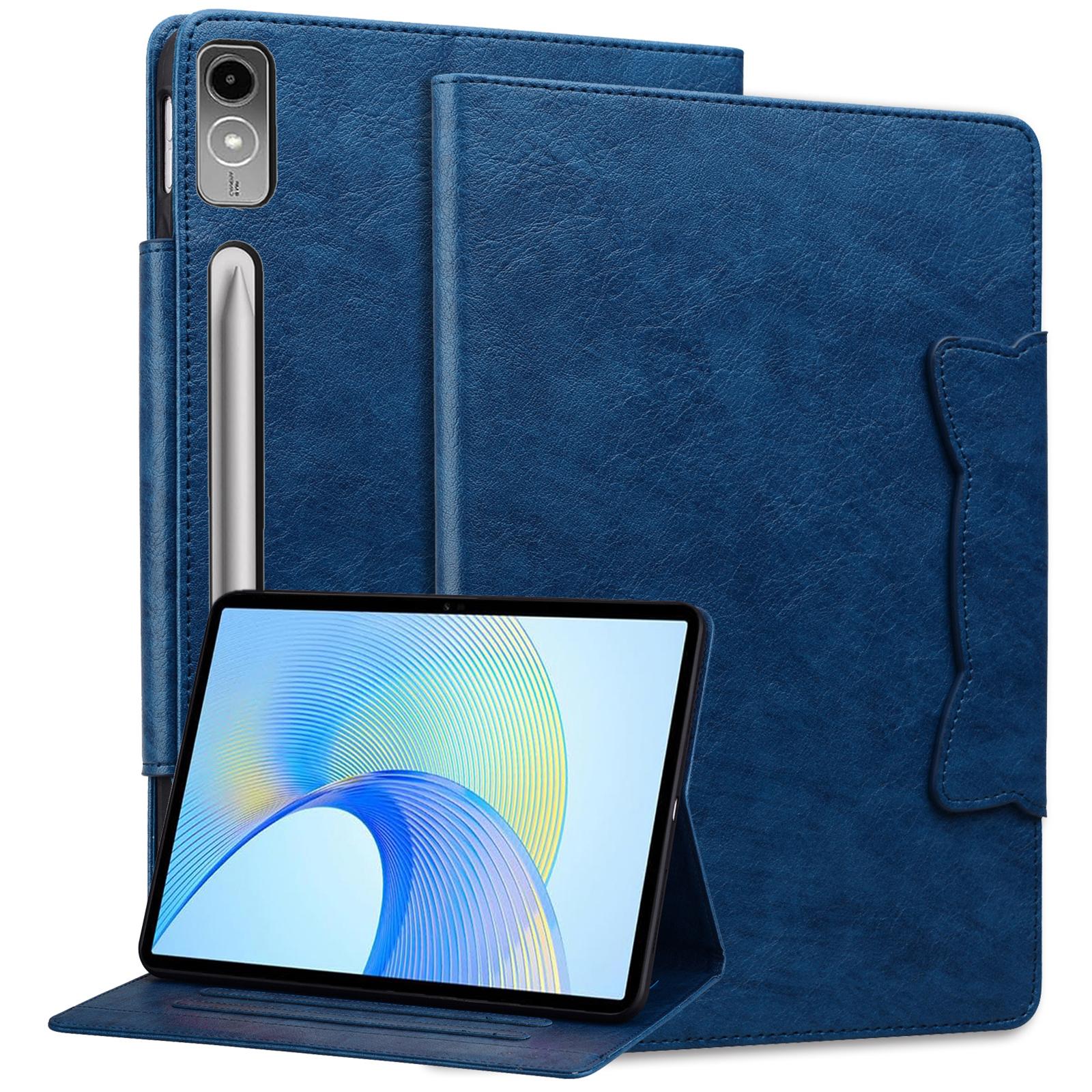 

For Lenovo Tab P12 Shockproof Case Magnetic Clasp PU Leather Tablet Cover with Card Slots Blue