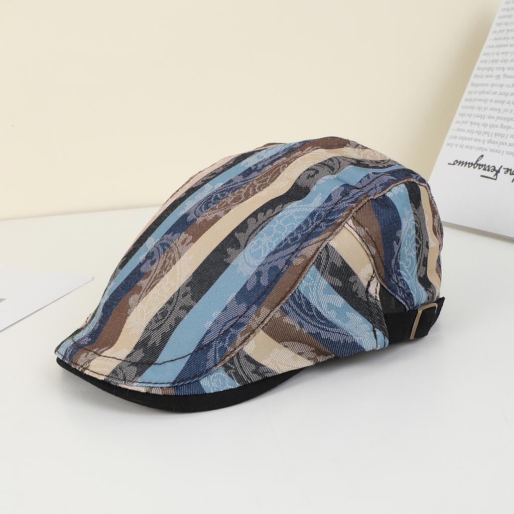 Ethnic fashion color matching striped cashew flower beret street travel with face small front hat