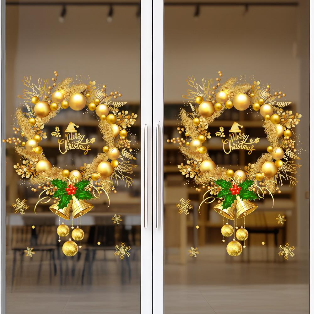 Christmas, Gold, Bells, Easter Eggs, Flower Garlands, Glass Stickers, Restaurant Window Decorations, Background Static Stickers, Party Decorations