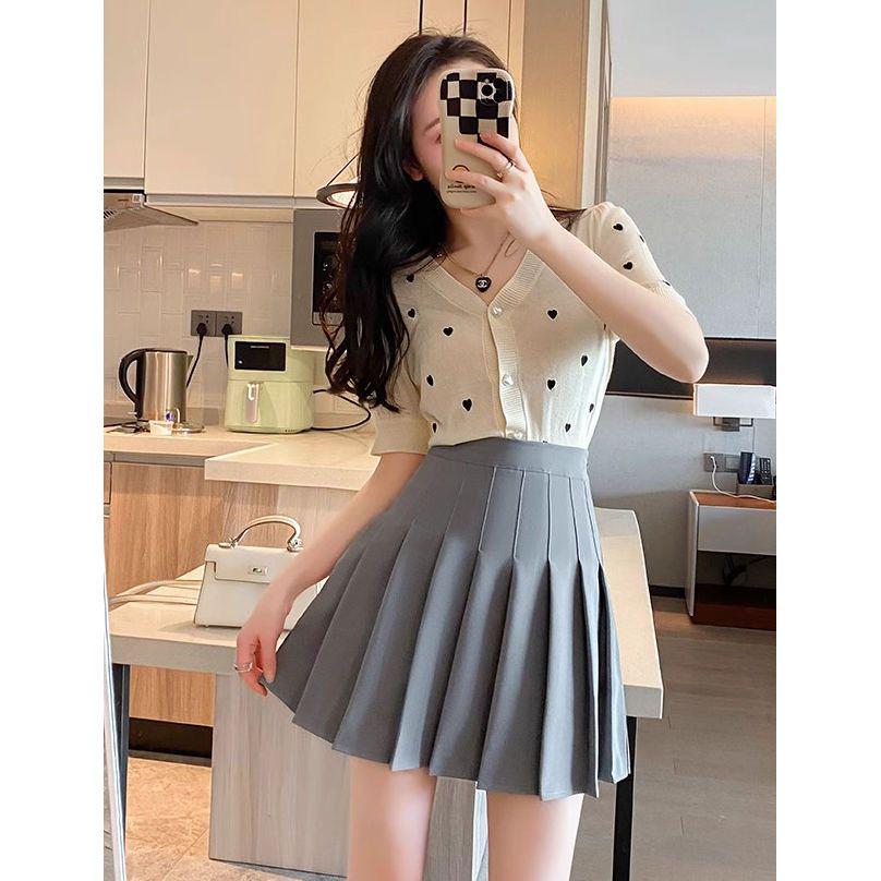 Women's High Waist Black Pleated A-Line Skirt - Petite, Autumn/Winter Short Skirt