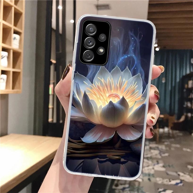Lotus Blue White Flowers Soft Phone Case For Samsung Galaxy A52 A42 A32 A12 A22 A51 A50S A30S A20S A10S A71 A41 A31 A21S A40 A20