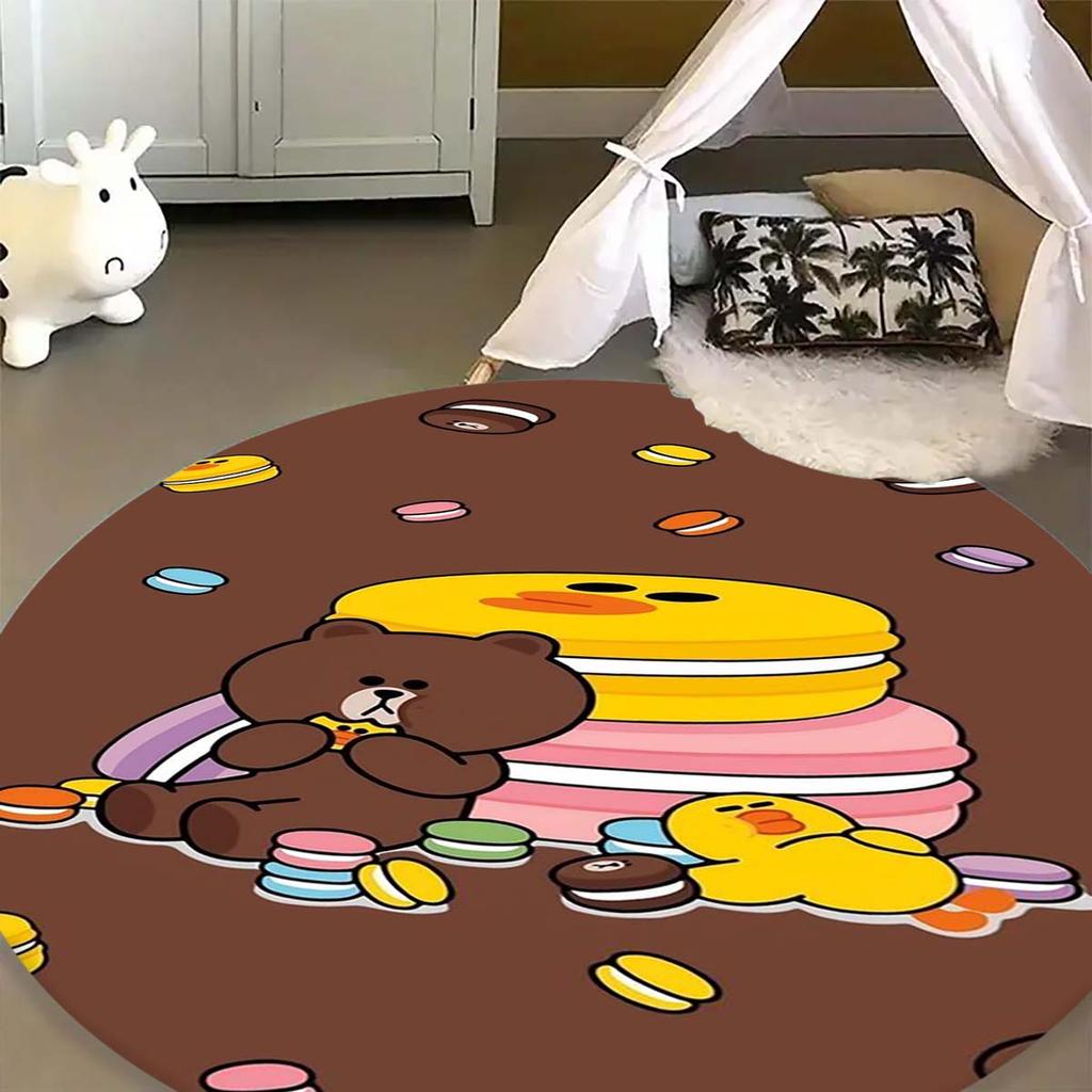 Popular Line Friends Pattern Circular Rug Kids Bedroom Flannel Carpet Playroom Anti-Skid Floor Mat Decor