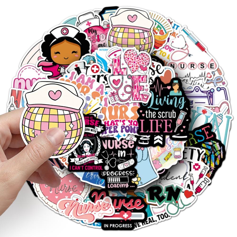 50Pcs International Nurses' Day Stickers For Medical Staff Nurse Festival Waterproof Fridge Guitar Laptop Sticker Decoration