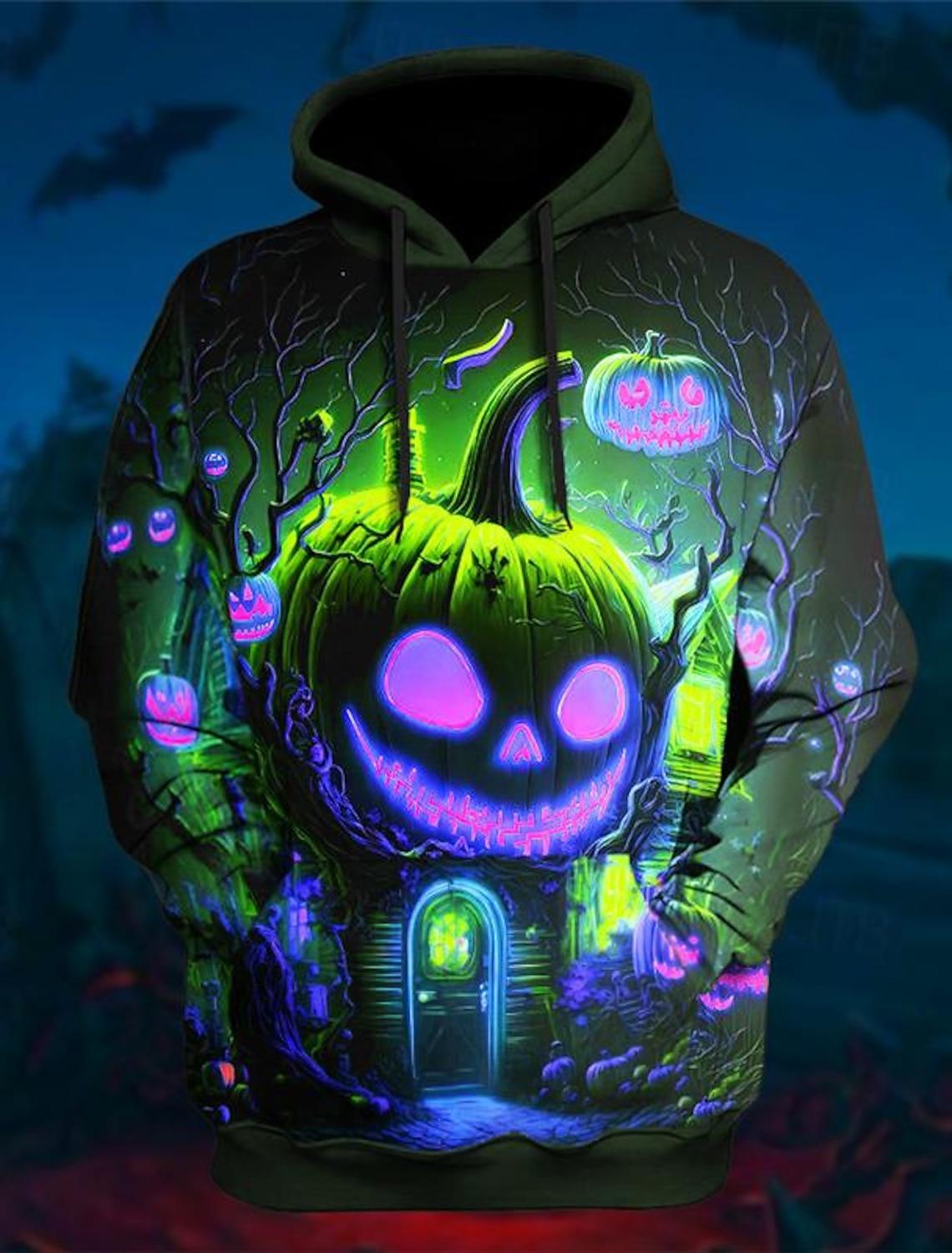 

Толстовка с капюшоном в стиле Харадзюку с 3D-принтом и принтом тыквы на Хэллоуин, мужская и женская модная повседневная рубашка, толстовка с капюшоном 5XL
