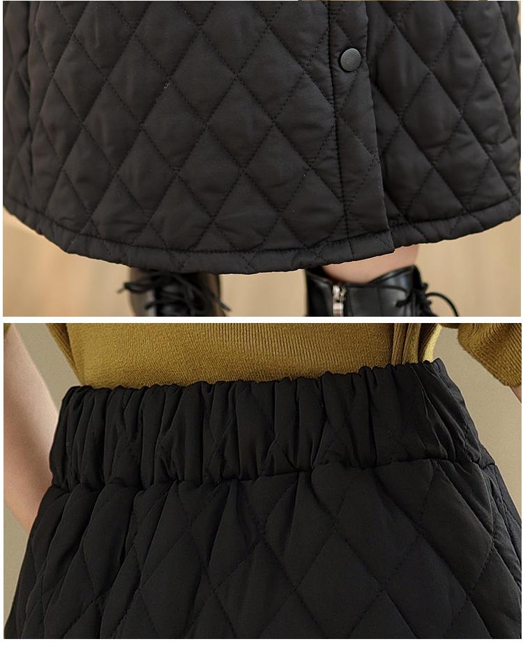 Fustă A-line pentru femei cu talie înaltă, extra lungă, rezistentă la vânt, din bumbac cu puf - Îngroșată, cu nasturi, stil de iarnă plus size