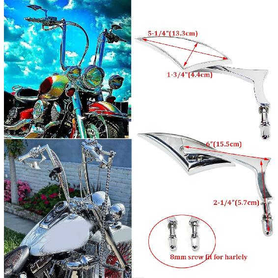 Rich Choices Chrome Motorcycle Blade Rearview Side Mirrors Comptible with Harley Road King Street Glide FLHX Road Glide Cruiser Chopper