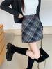 Plus Size Korean Retro Woolen A-Line Plaid Skirt for Women – Autumn New Arrival Hip-Hugging Slimming Skirt for Chubby Girls
