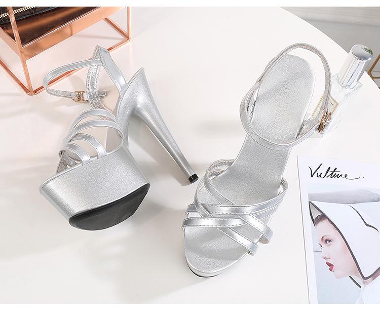 Summer Stiletto Cross-Strap Roman Sandals, 15cm Platform High Heels for Women