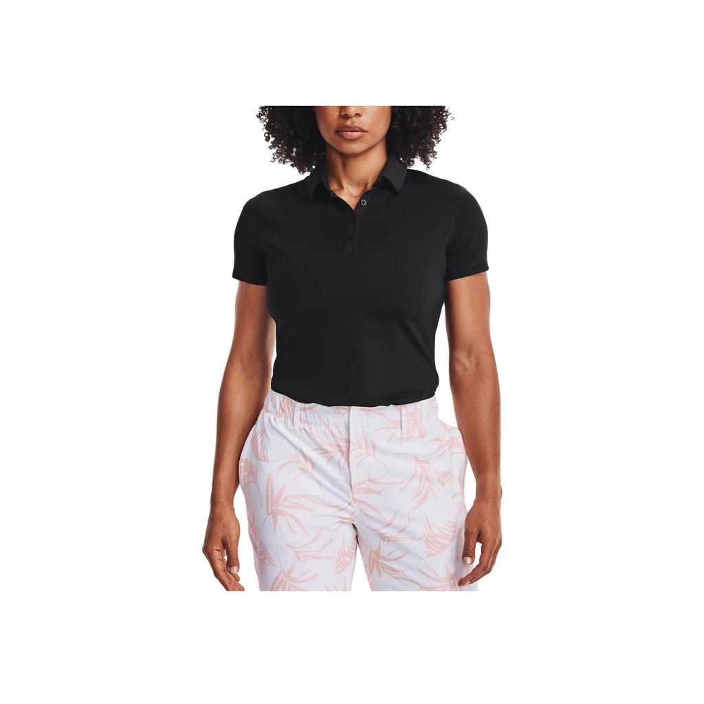 Under Armour Solid Color Slim Fit Short Sleeve Polo Shirt Women Tops Black 1363949-001