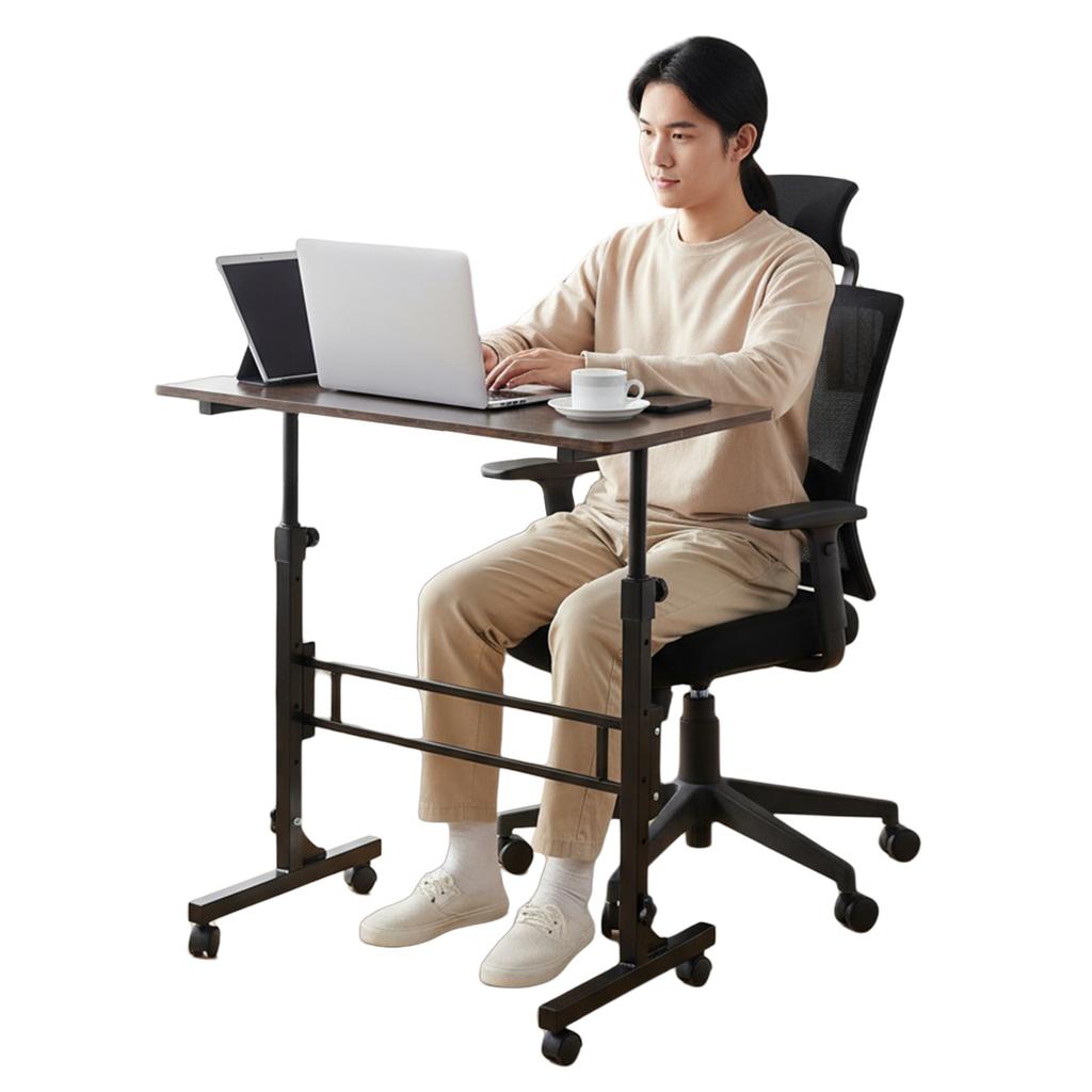 Standing Laptop Desk Mobile Stand Up Desk with 4 Fexible Wheels 70-110cm Height Adjustable Rolling Study Table for Home & Office
