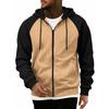Large Size Color Block Casual Sports Sweatshirt for Men Fashionable Contrast Raglan Sleeves Loose Zipper Cardigan