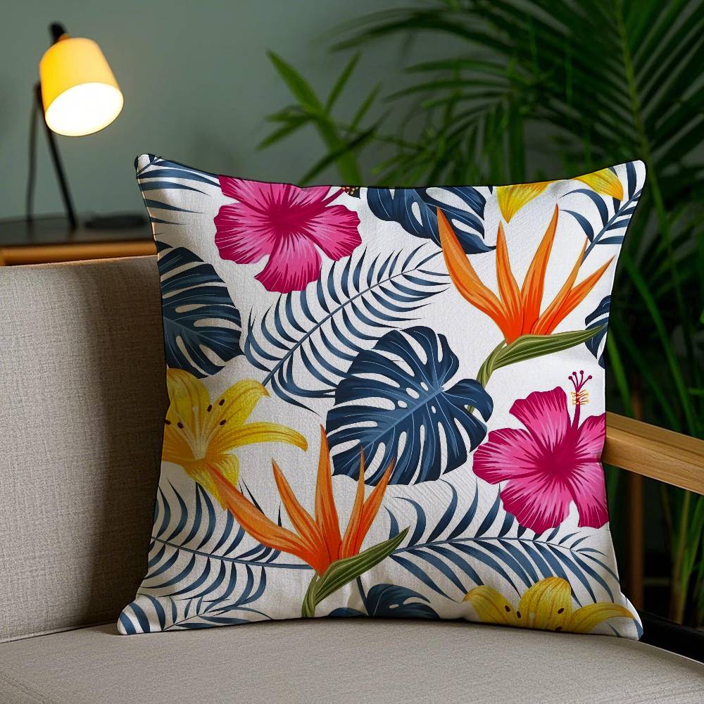 Tropical Leaves Series Pillow Case Home Dorm Chair Back Short Plush Double-sided Printing Office Nap Time Cushion Cover