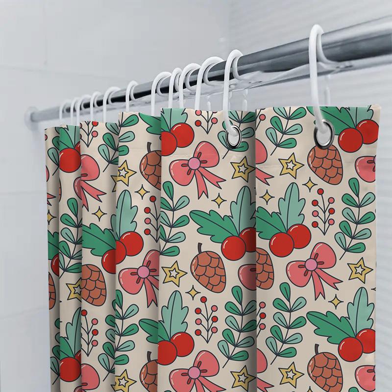 Moderner Dekor Duschvorhang Wasserdicht Badezimmerdekor Weihnachten Ananas Cartoon Schleife Rote Frucht Heimdekoration Weißer Hintergrund