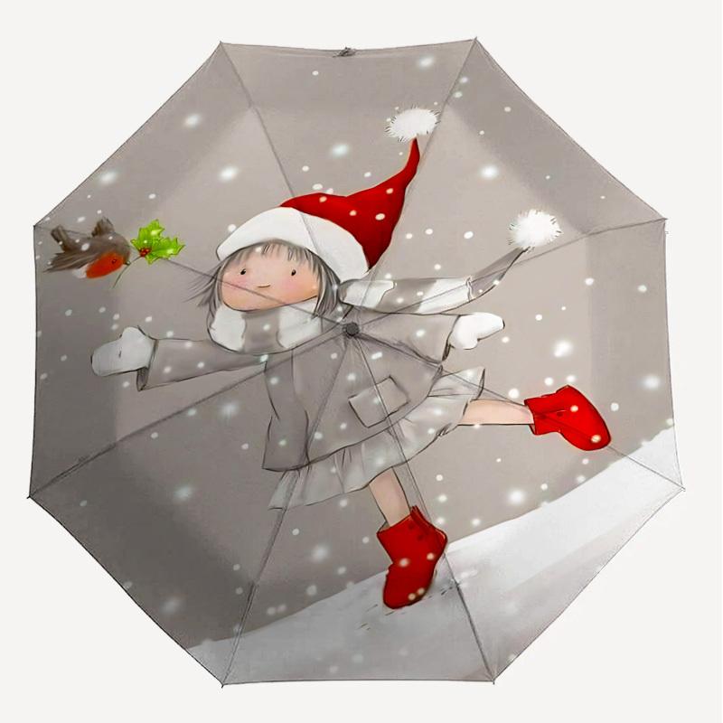 1PC Girl snowflakeAutomatic Open/Close Umbrella with Windproof, 8-Rib Sturdy Canopy, Durable Ribs, Fashionable Design, Outdoor Accessory, Fun Prin, Ho