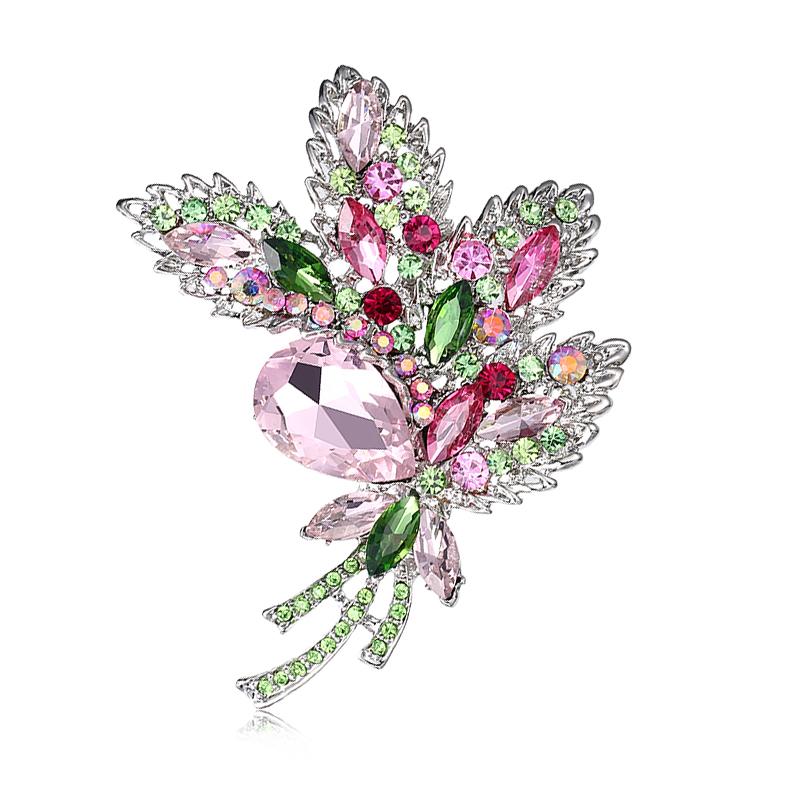 Weiman New Arrival Women s Large Leaf Flower Brooch Multi-Color Crystal Rhinestones Wedding Ornament Jewelry for Gifts Parties
