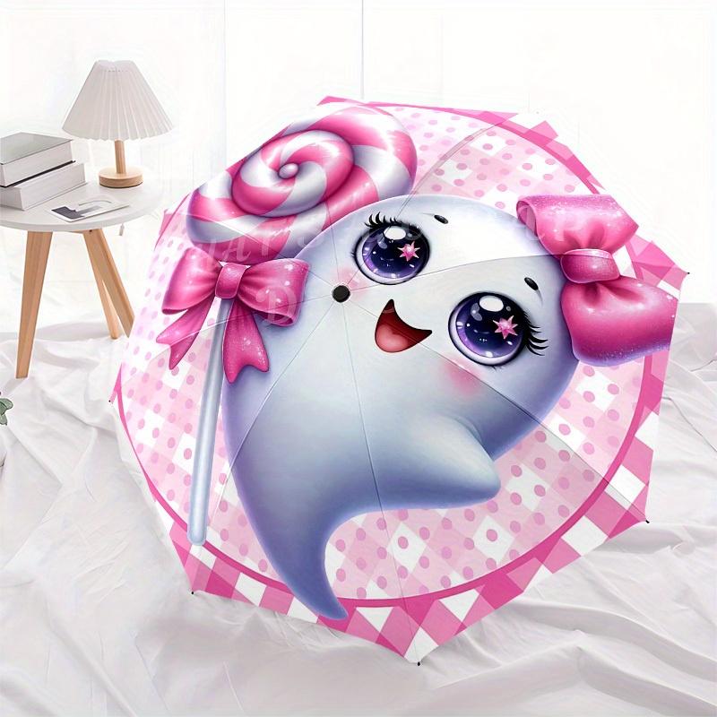 1pc Ghost Candy Themed Umbrella, 8 Rib Frame,Automatic Opening 3 Fold Umbrella, Lightweight and Durable Couple Umbrella-147