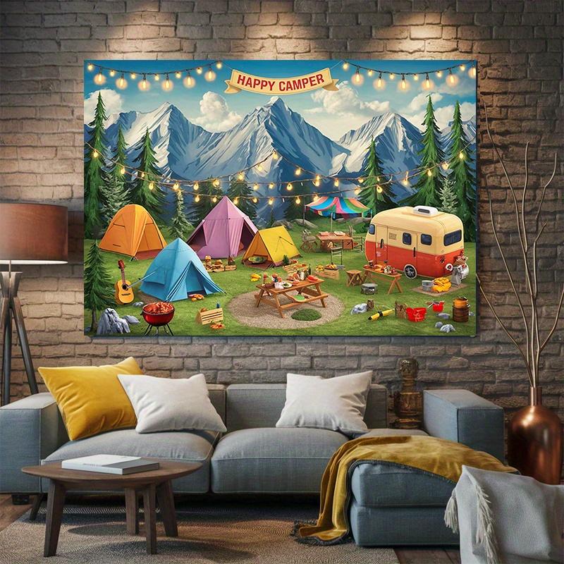 1pc Happy Camping Campsite Party Banner, Polyester, With Room Decorations, Home Decorations, Wall Decorations