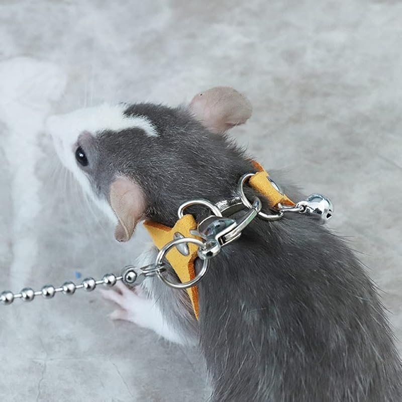3 Pack Rat Harness and Leash Set - Adjustable Traction Rope Strap Anti-Biting Chain Rope, Small Animal Training Walking Vest Leash for Fancy Rat жёлтый