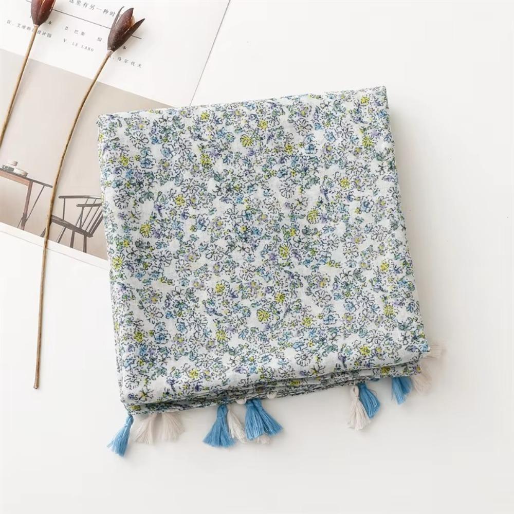 Retro Fringed Scarf Flower Print Yarn Shawl Fashion Travel Beach Towel  Women's Accessory