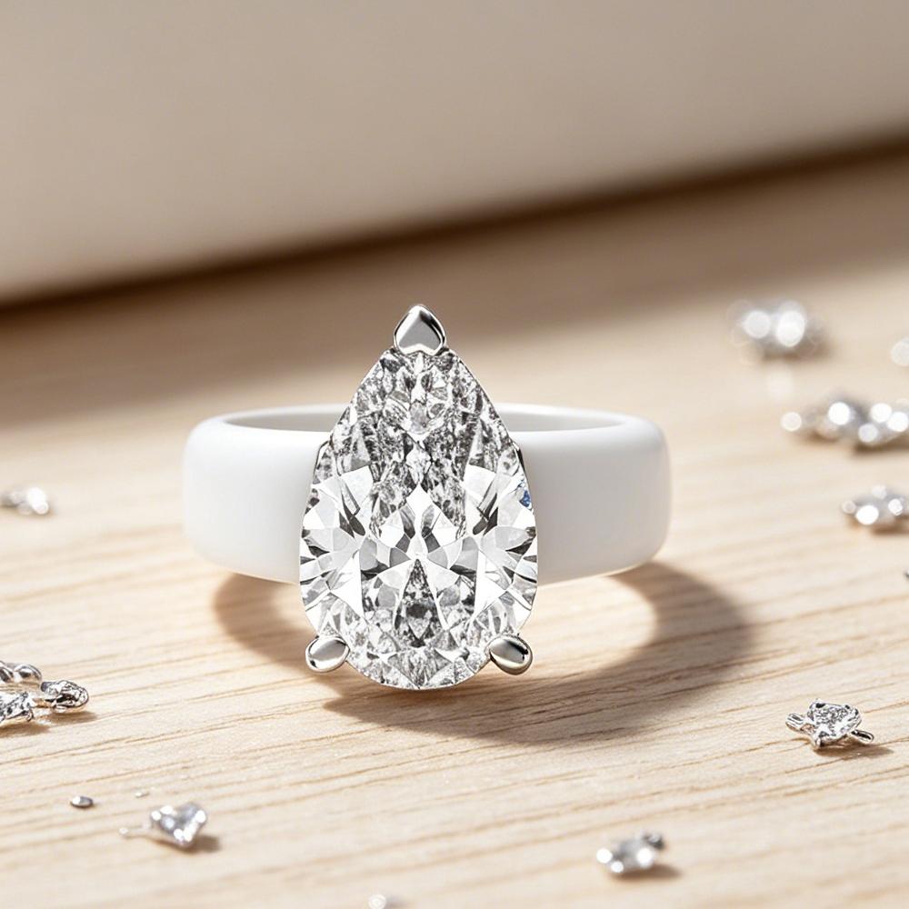 Minimalist white silicone tape tear drop CZ ring, white K3 claw CZ ring, create elegant party statement jewelry for her