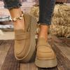 Fashion Spring New Flat Shoes Women's Fashion Round Head Deep Mouth Suede Metal Chain Thick Sole Non-slip Single Shoes