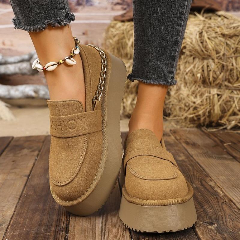 Fashion Spring New Flat Shoes Women's Fashion Round Head Deep Mouth Suede Metal Chain Thick Sole Non-slip Single Shoes