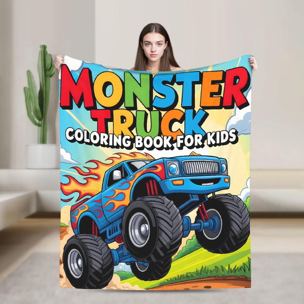 Monster Trucks Car Loves Flannel Blanket Winter Super Warm Throw Blanket for Child Couch Chair Funny Bedspread Sofa Bed Cover