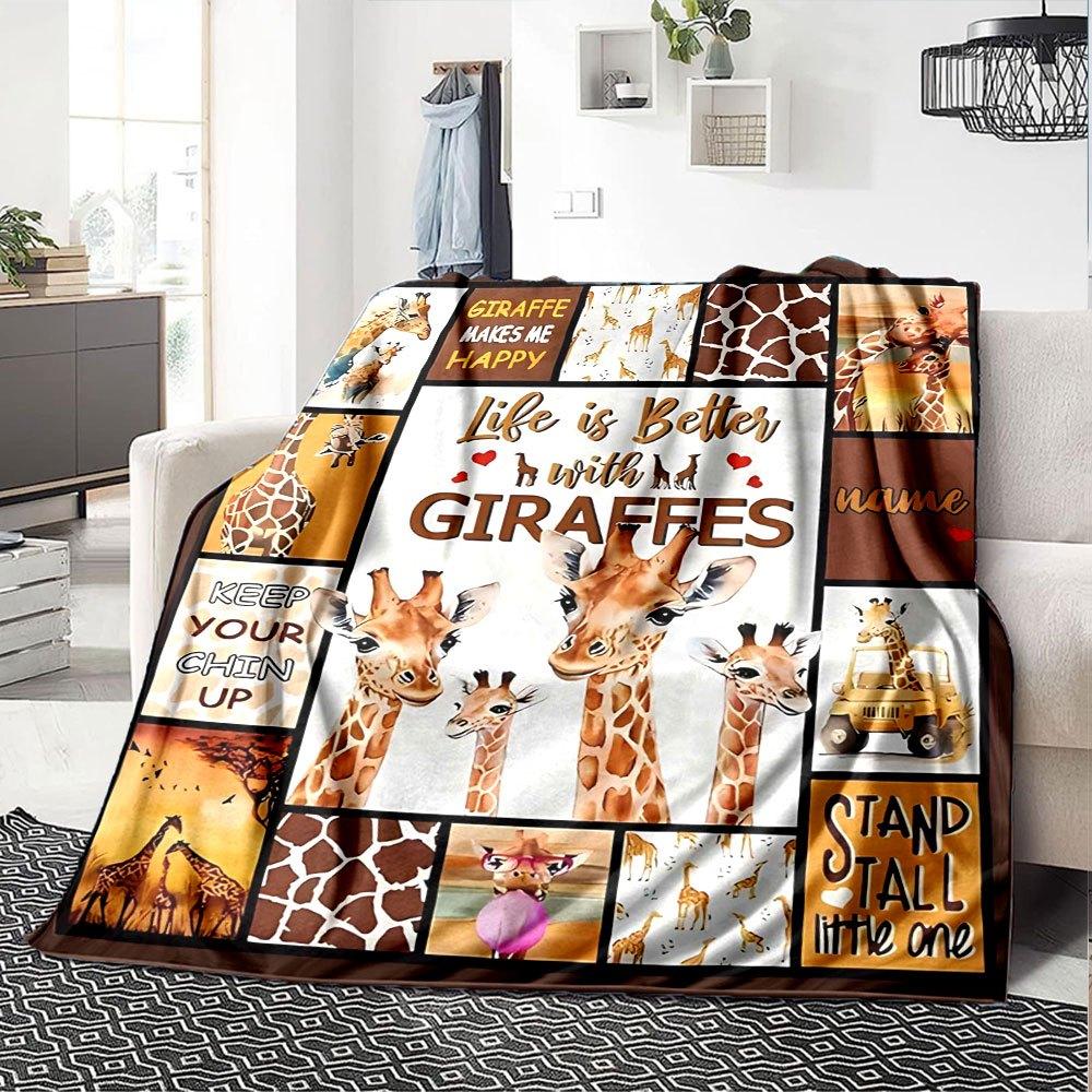 Adorable Giraffes Home Customize Your Name Blankets Soft Cozy Lightweight Versatile For All Seasons Perfect For Picnics Sofa Office Bed Living Room