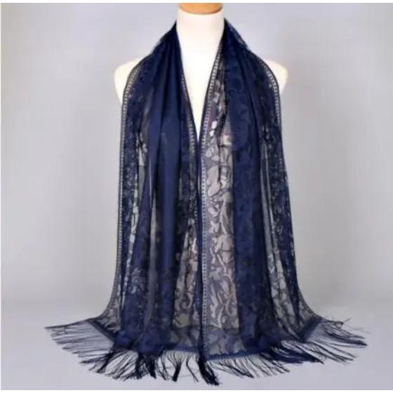 Elegant Women Cotton Polyester Floral Lace Scarf Shawl Tassels Party Wedding Lace Veil India Arab Muslim Hijabs Scarves