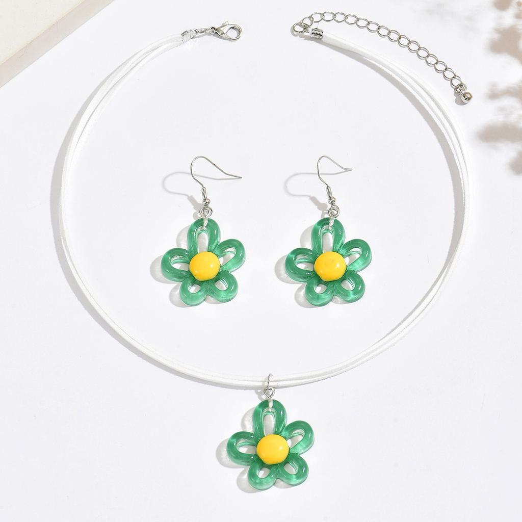 Fashion Dopamine Hollow Flower Korean Velvet Necklace Sweet Trendy Design Clavicle Chain Ins Cross Border Jewelry Set For Ladies