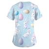 Women's Fashion V-Neck Short Sleeve Overalls With Pockets Easter Print Tops  Clothes