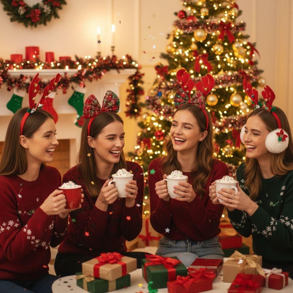 Shiny Bowknot Hair Hoop Cute Korean Style Cosplay Hairband Sweet Non-slip Christmas Headwear Costume Party Accessories